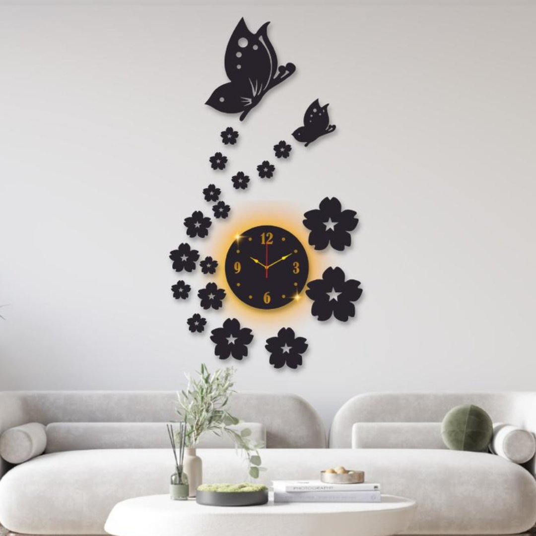 Elegant Butterfly Flower Wall Clock | Silent Quartz 3D Home Décor