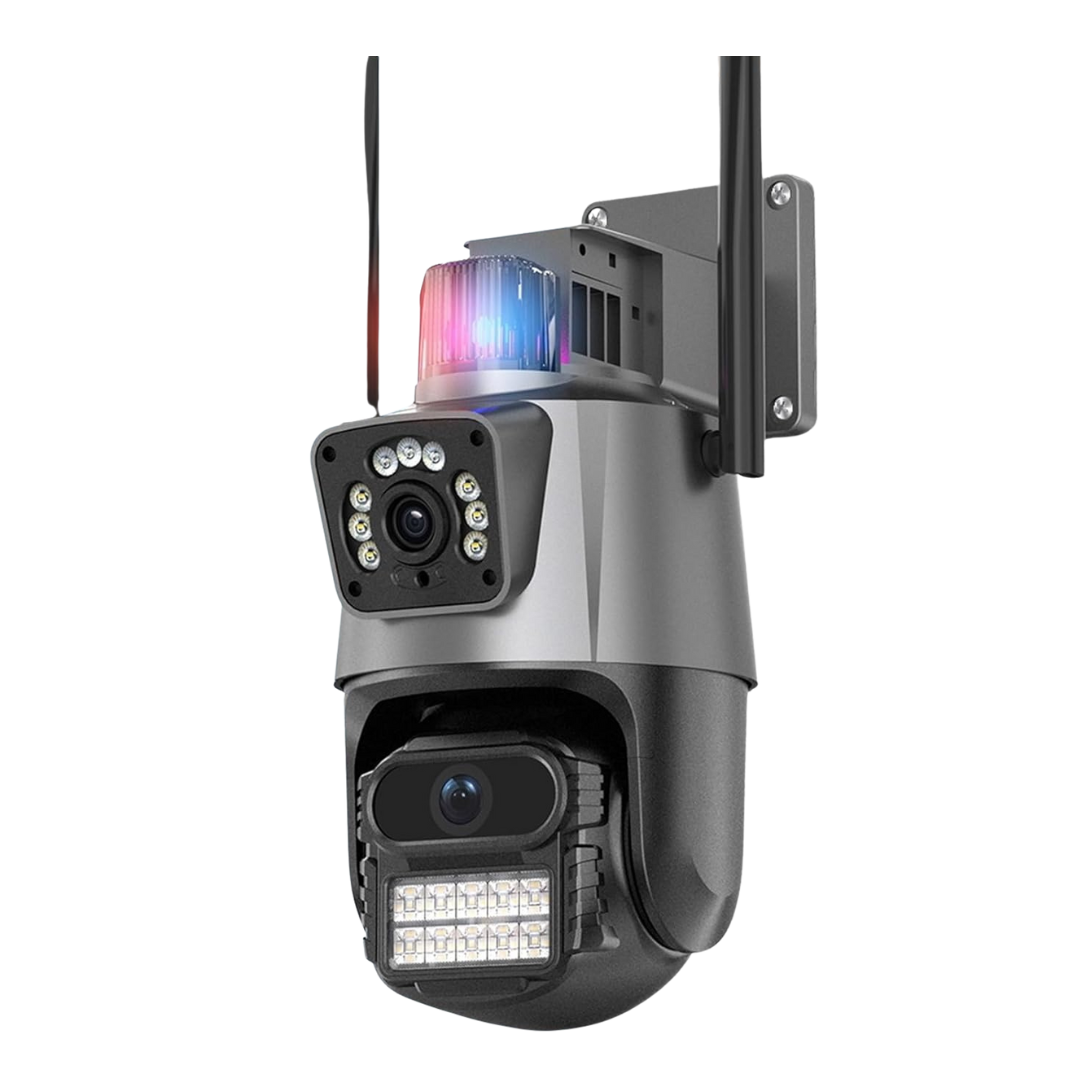 Surveillance Camera, 6MP Camera Dual Lens Dual Screen PTZ Outdoor Waterproof Security Video Surveillance Camera Police Light Alarm IP Camera,for home security(64G SD Card)