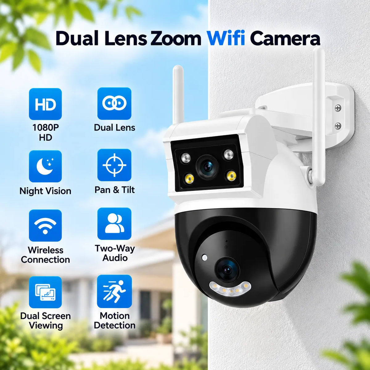 4K Ultra HD dual-lens WiFi CCTV camera with pan and tilt