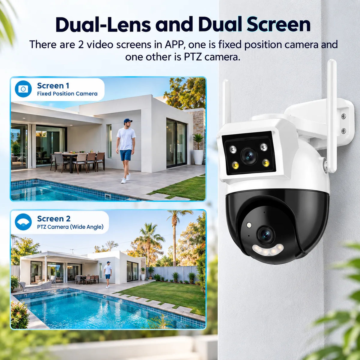 4K Ultra HD dual-lens WiFi CCTV camera with pan and tilt
