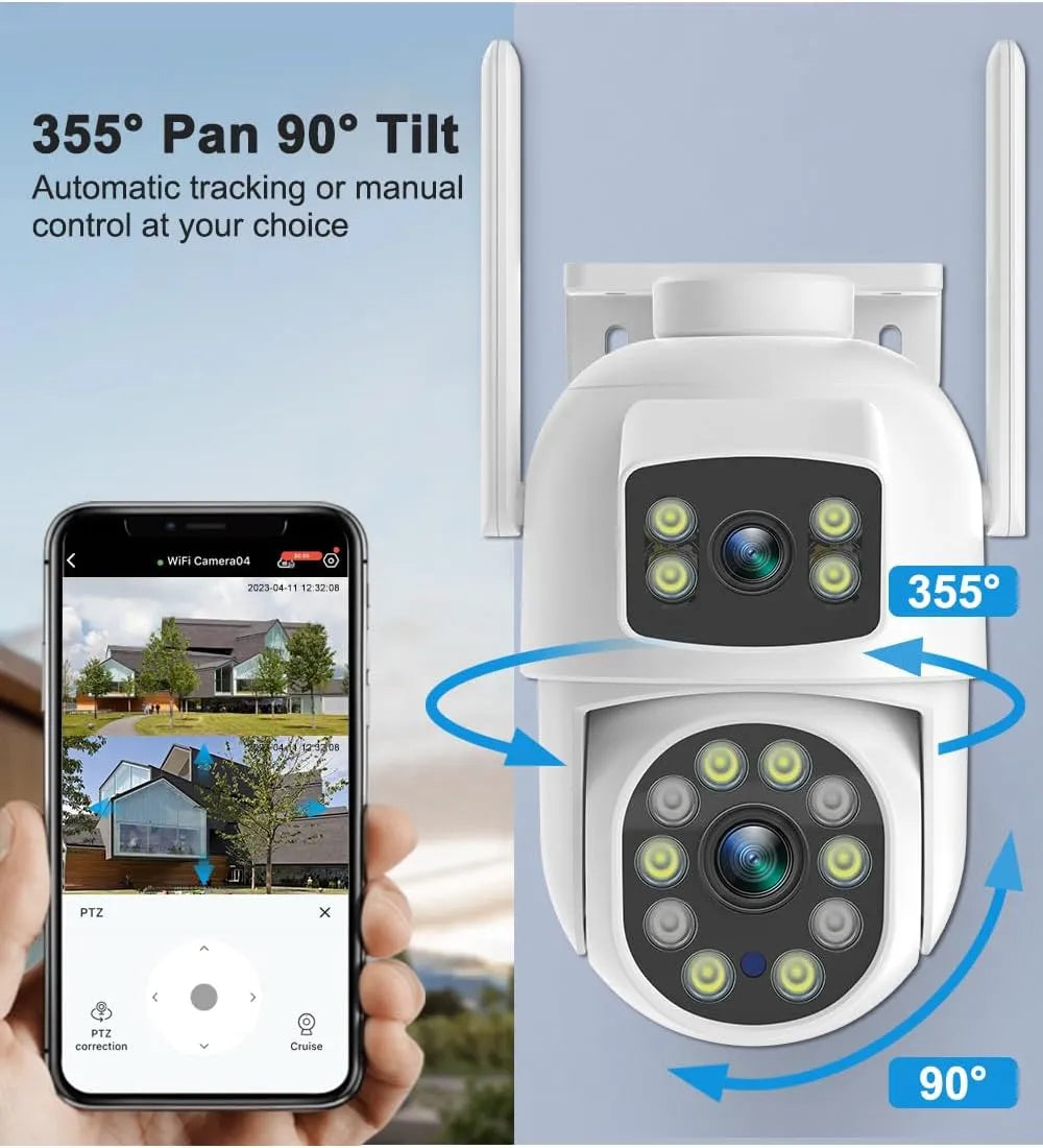 2MP Dual Camera V380 Pro WiFi PTZ Security Camera – AI Human Detection, Full Color Night Vision & 360° Outdoor CCTV