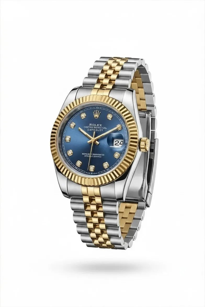 Elegant two-tone wrist watch with fluted bezel and crystal-style hour markers.