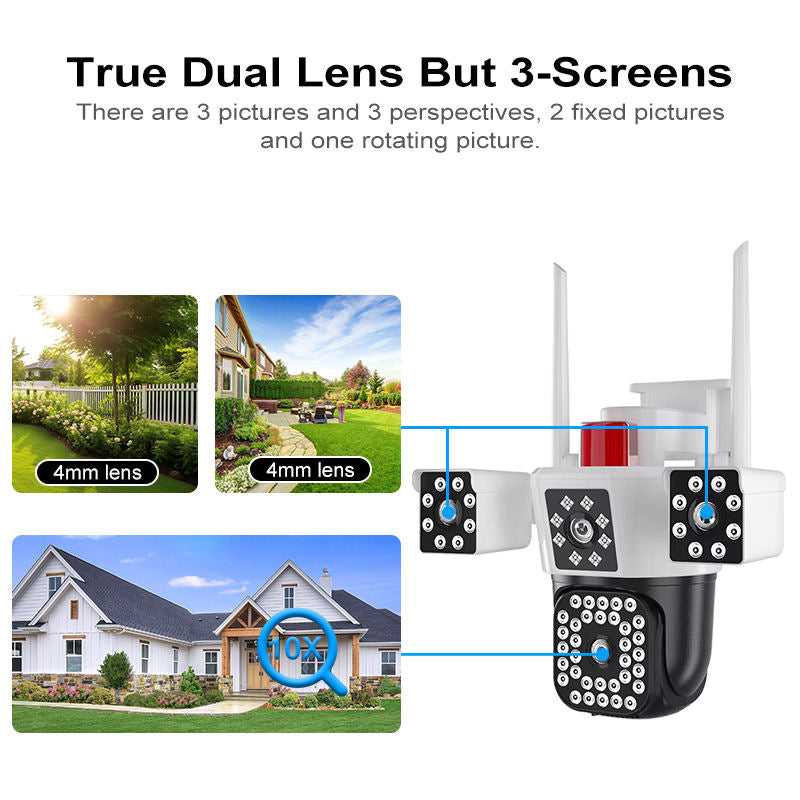 4G SIM Outdoor Security Camera A83-3 – Dual Lens 2K Quad HD, IP67 Weatherproof, Motion Detection, Audio