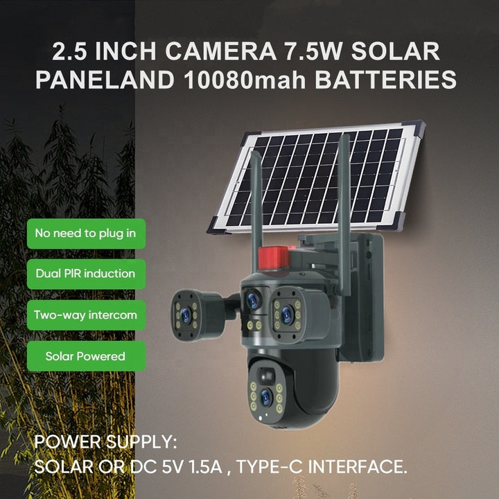New V380 12mp 4lens Outdoor 4g Solar Camera Security System Ip Ptz 360 Cctv Camera Human Tracking Wall Mount Network Camera 6k