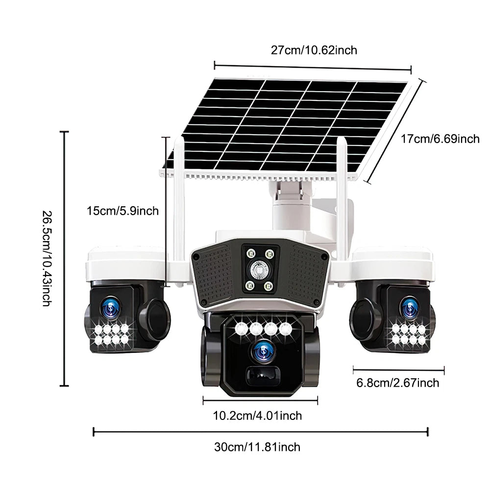 Smart outdoor CCTV camera with solar charging and AI human detection.