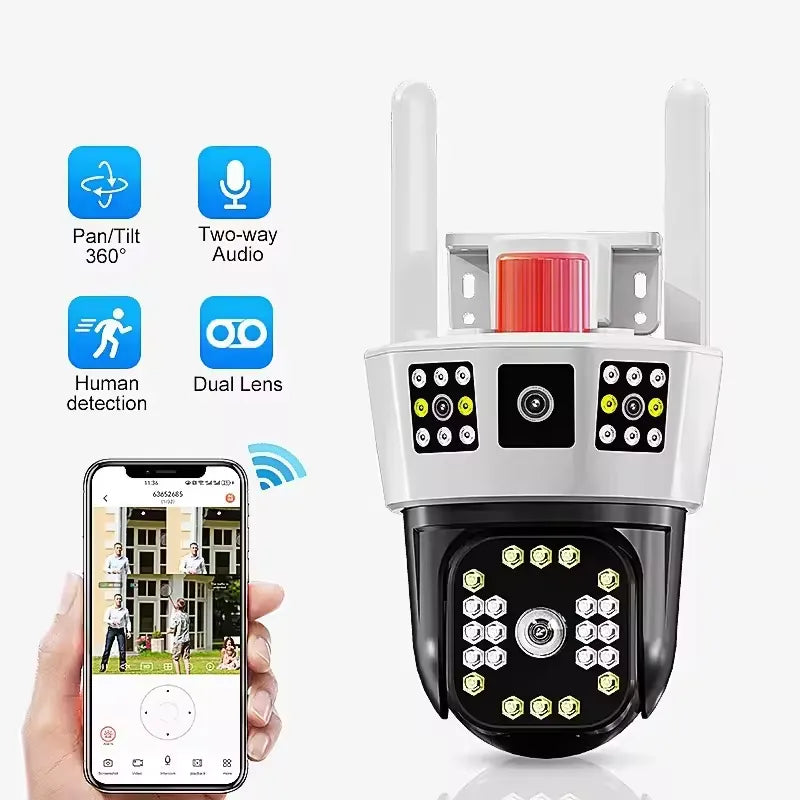 4MP V380pro APP Dual Lens 3 Screen WIFI /4G PTZ IP Dome Camera Full Color AI Humanoid Detection Home Security CCTV Baby Monitor