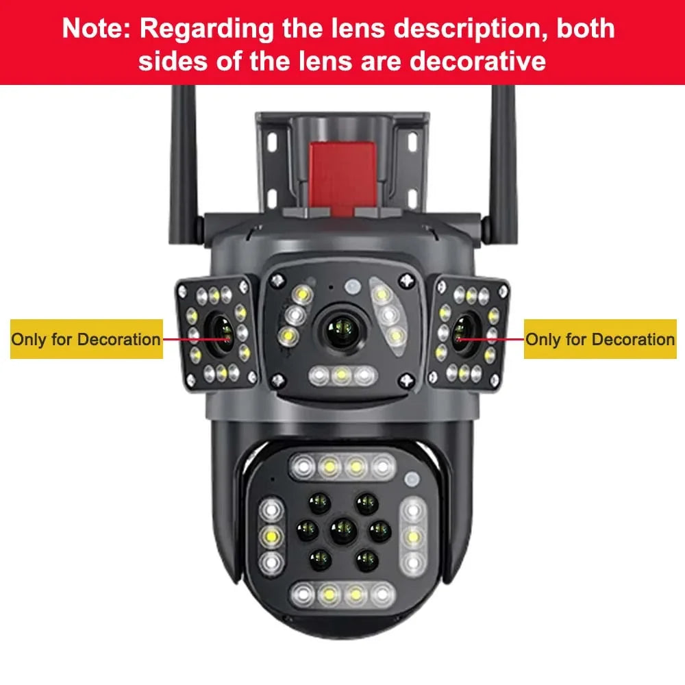 6K 12MP Outdoor WiFi Camera Motion Tracking PTZ Zoom Cam Three Screen 360° View Security Protection Video Surveillance Cameras
