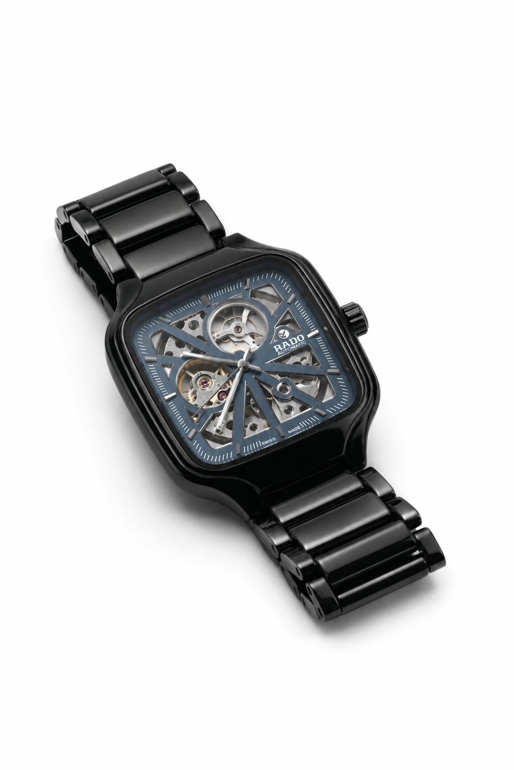 Premium Black Automatic Mechanical Skeleton Wrist Watch with Square Dial
