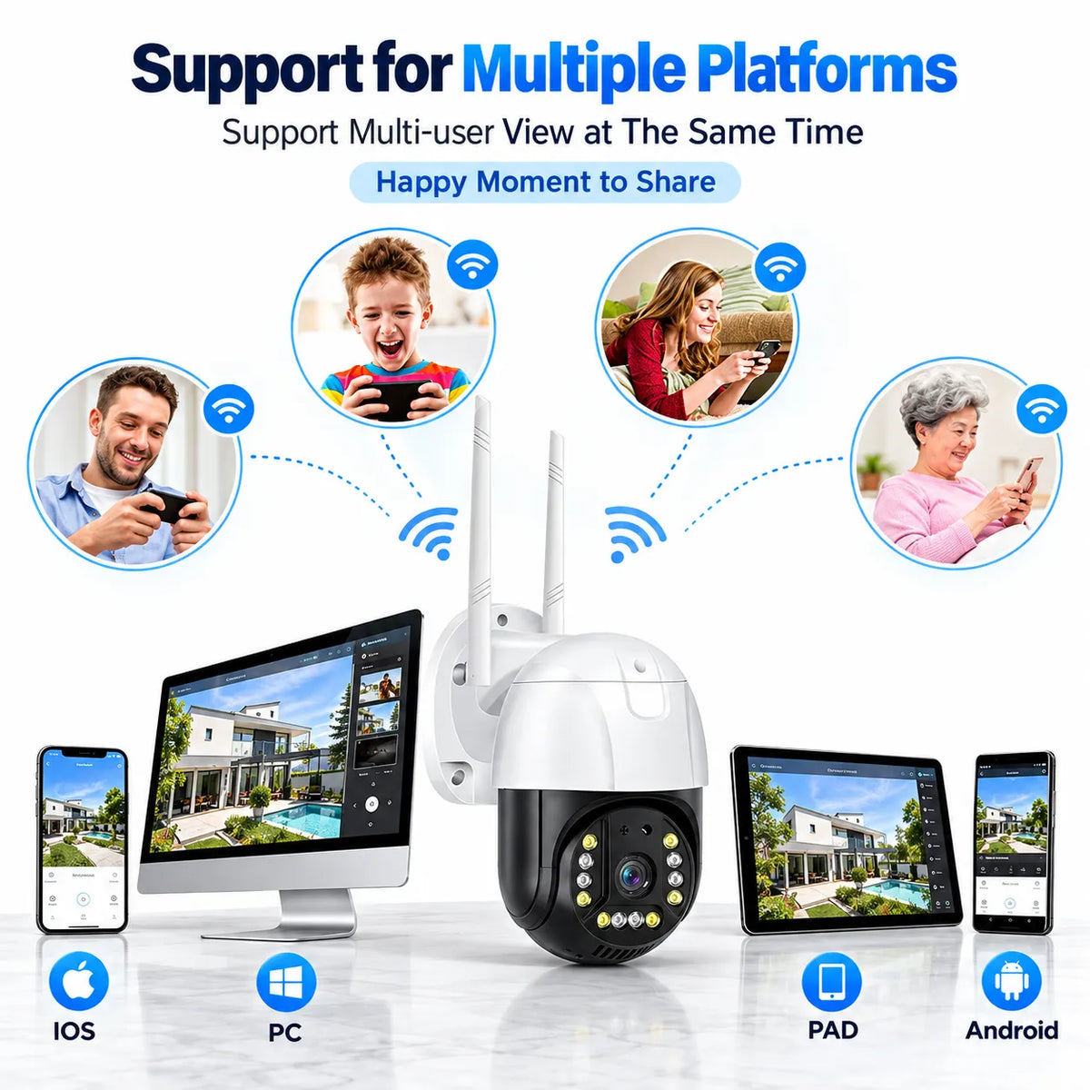 V380 smart security camera product package with power adapter and manual
