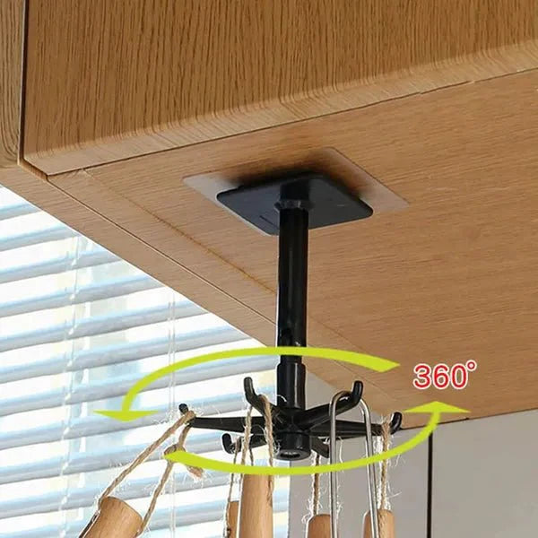 Goeielewe Kitchen Utensil Holder Hooks Heavy Duty, Plastic Self - Adhesive Hooks 360 ° Rotatable Folding Wall Hangers Racks with 6 Hooks for Kitchen, Bathroom, Office (Black) - AlifdukanAlifdukan types here :)