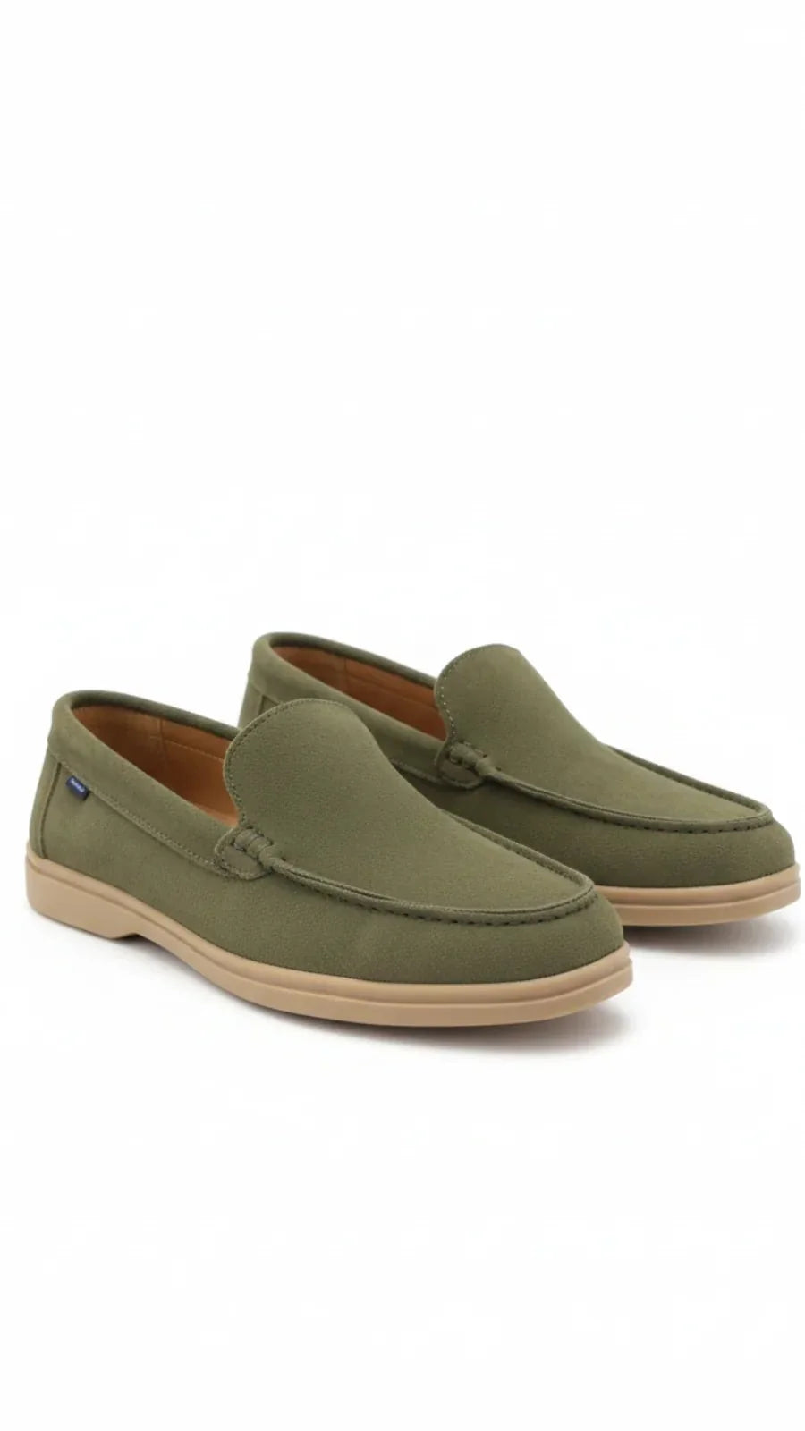 Stylish men's lightweight olive green loafers for smart casual outfits.