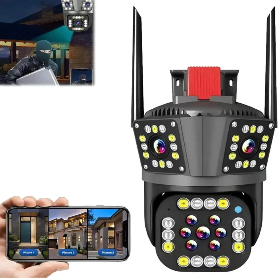 Outdoor Waterproof Wireless WiFi HD Security Camera, 3 Lens Security Camera Outdoor, Mini Hd WiFi Security Camera 360, Outdoor Waterproof WL Security Camera for Home (3 Lens) - AlifdukanAlifdukan types here :)