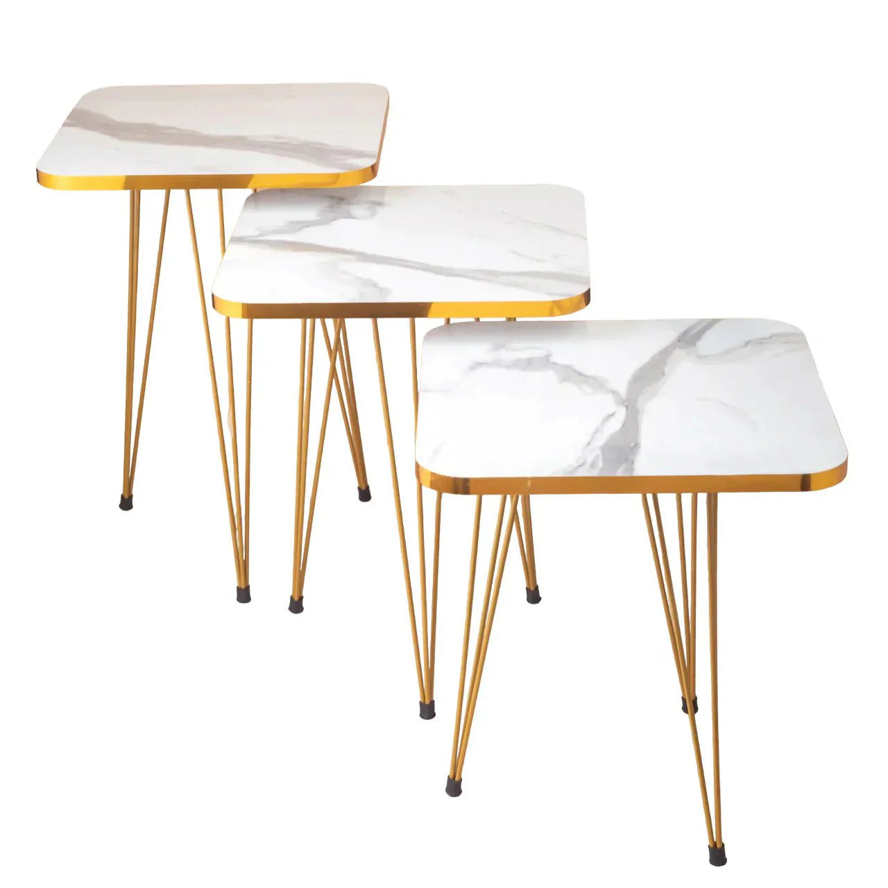 Square Metal Legs Table Set With Golden Border - 3 Pcs - AlifdukanAlifdukan types here :)