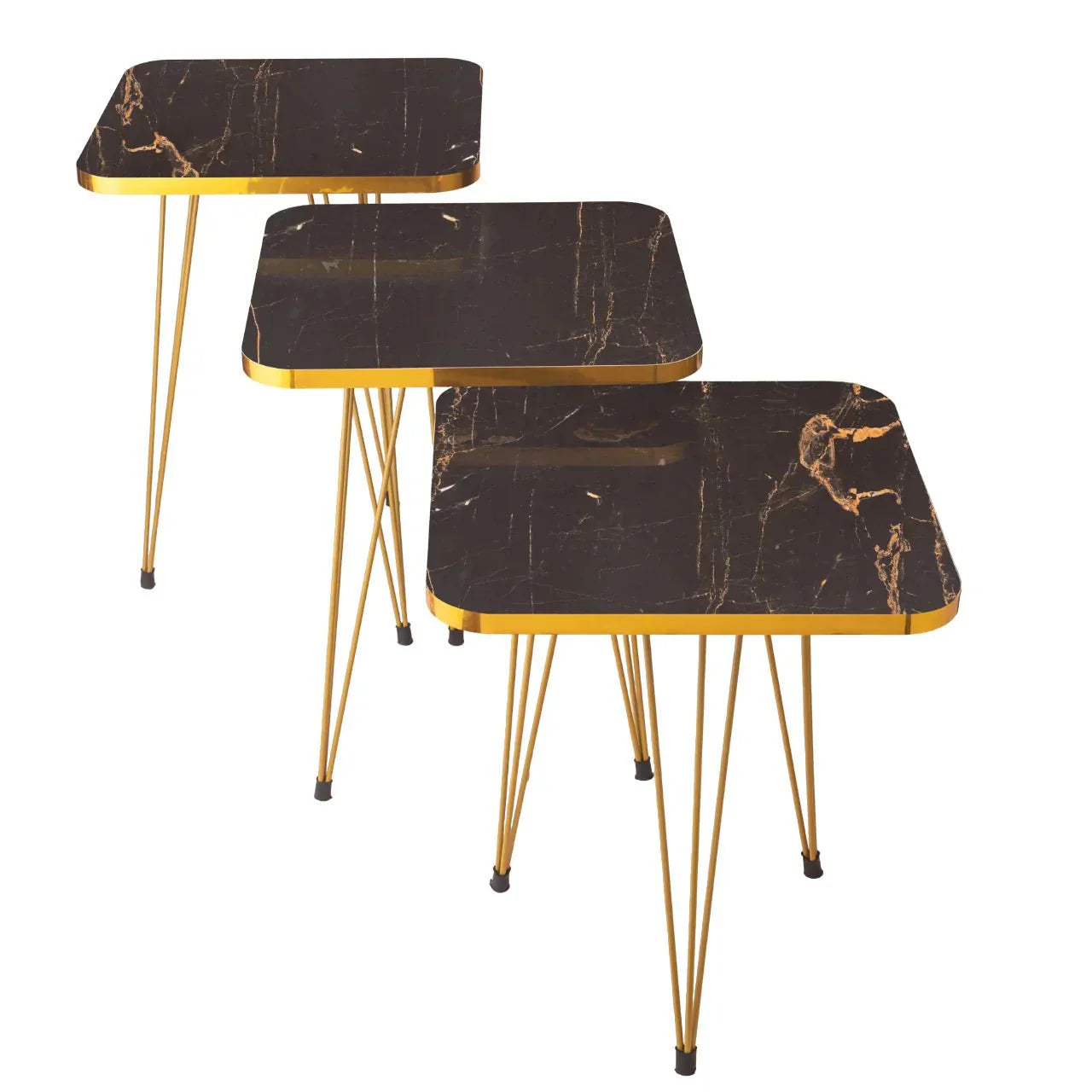 Square Metal Legs Table Set With Golden Border - 3 Pcs - AlifdukanAlifdukan types here :)