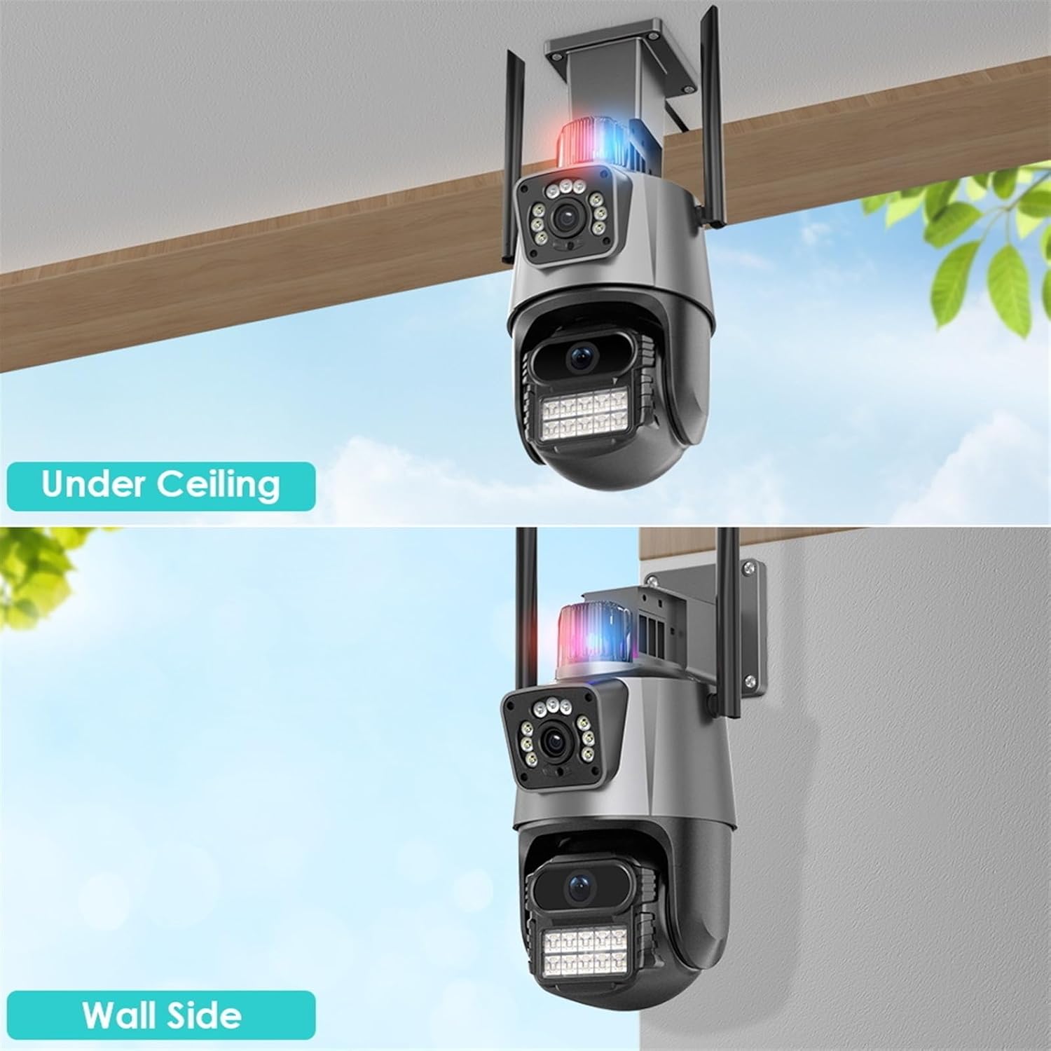Surveillance Camera, 6MP Camera Dual Lens Dual Screen PTZ Outdoor Waterproof Security Video Surveillance Camera Police Light Alarm IP Camera,for home security(64G SD Card) - AlifdukanAlifdukan types here :)