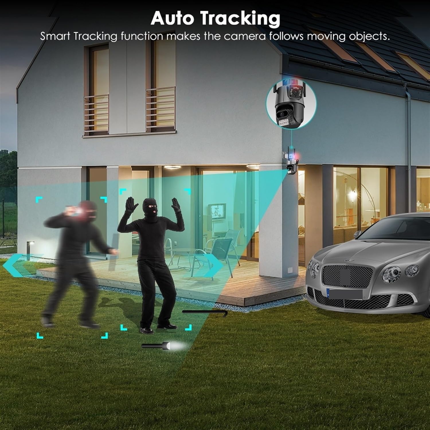 Surveillance Camera, 6MP Camera Dual Lens Dual Screen PTZ Outdoor Waterproof Security Video Surveillance Camera Police Light Alarm IP Camera,for home security(64G SD Card) - AlifdukanAlifdukan types here :)