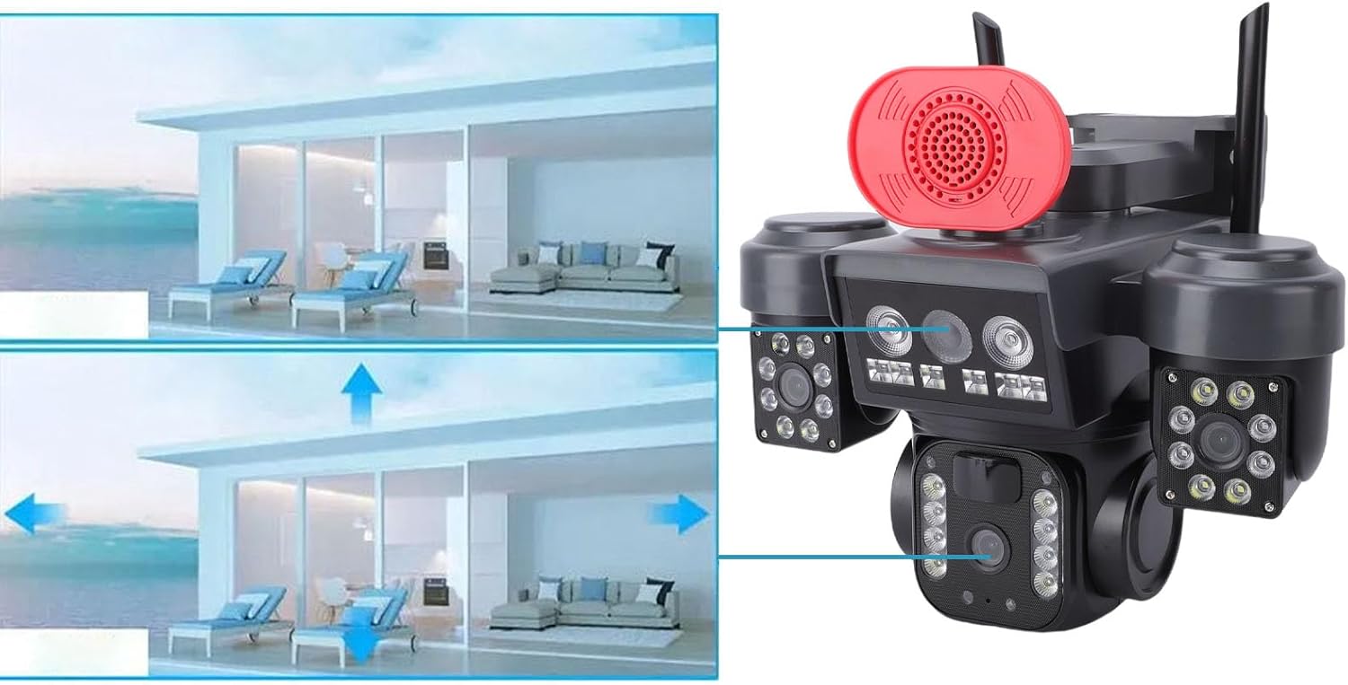 Triple Lens Solar Security Camera, Outdoor Wireless 360 Degree View, 2.4GHz WiFi AI Motion Detection, 12MP HD IP66 Weather Proof for Yard Home Shop Warehouse - AlifdukanAlifdukan types here :)