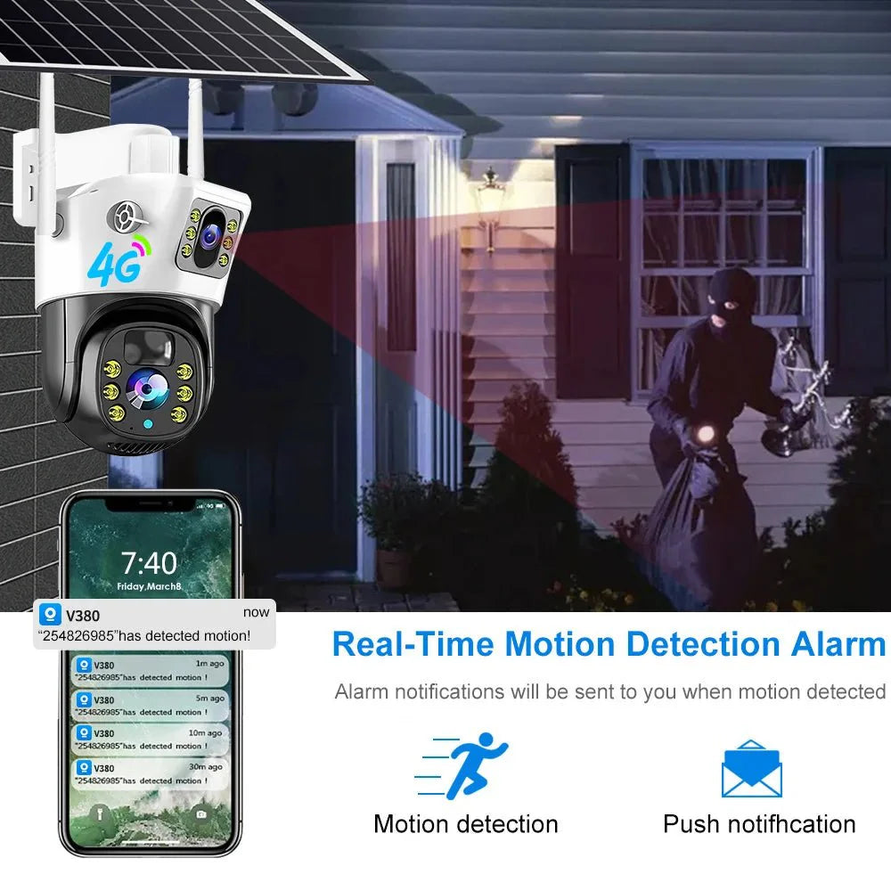 V380 4MP Dual Lens 4G Solar Camera IP66 Waterproof PIR Motion Detection IR Night Vision PTZ 4G Camera - AlifdukanAlifdukan types here :)