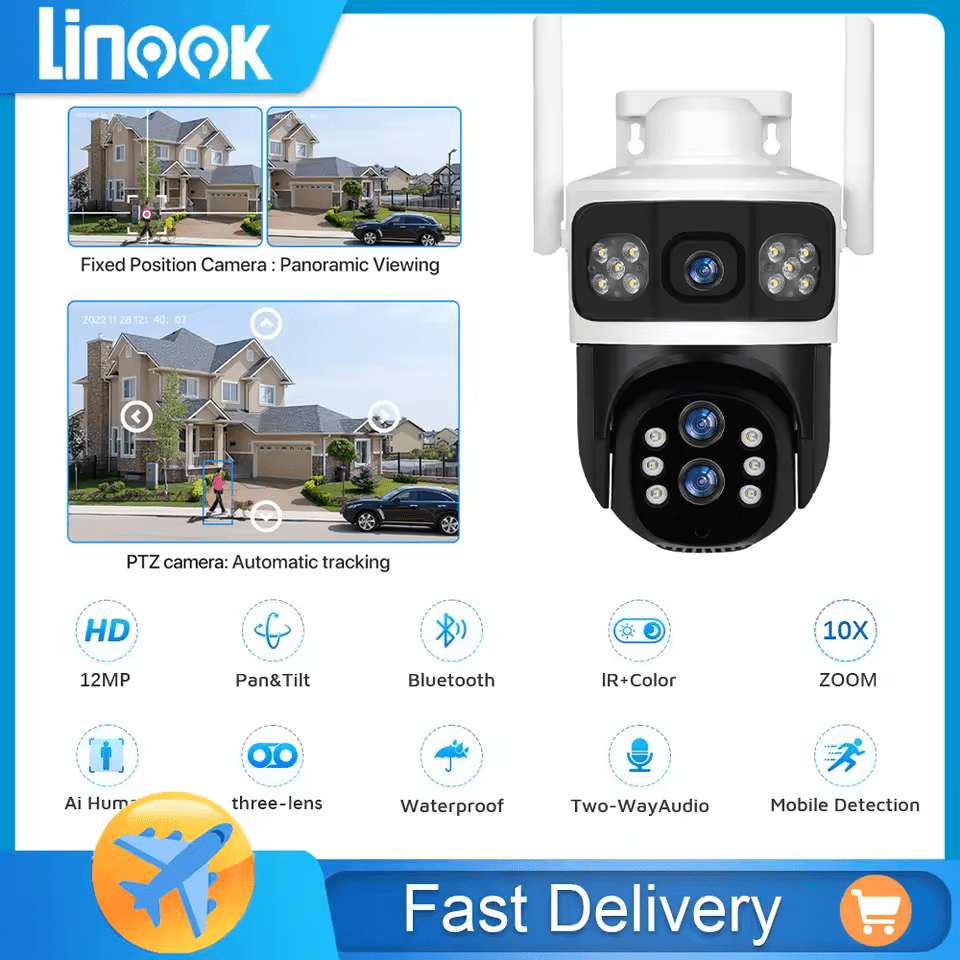 V380 Pro, 12MP, 10x Optical Zoom, 4G SIM Card, Wireless WIFI CCTV, IP Security Camera, Waterproof Outdoor Surveillance, Pan - Tilt 360 Motion Detection, Color Night Vision, - AlifdukanAlifdukan types here :)
