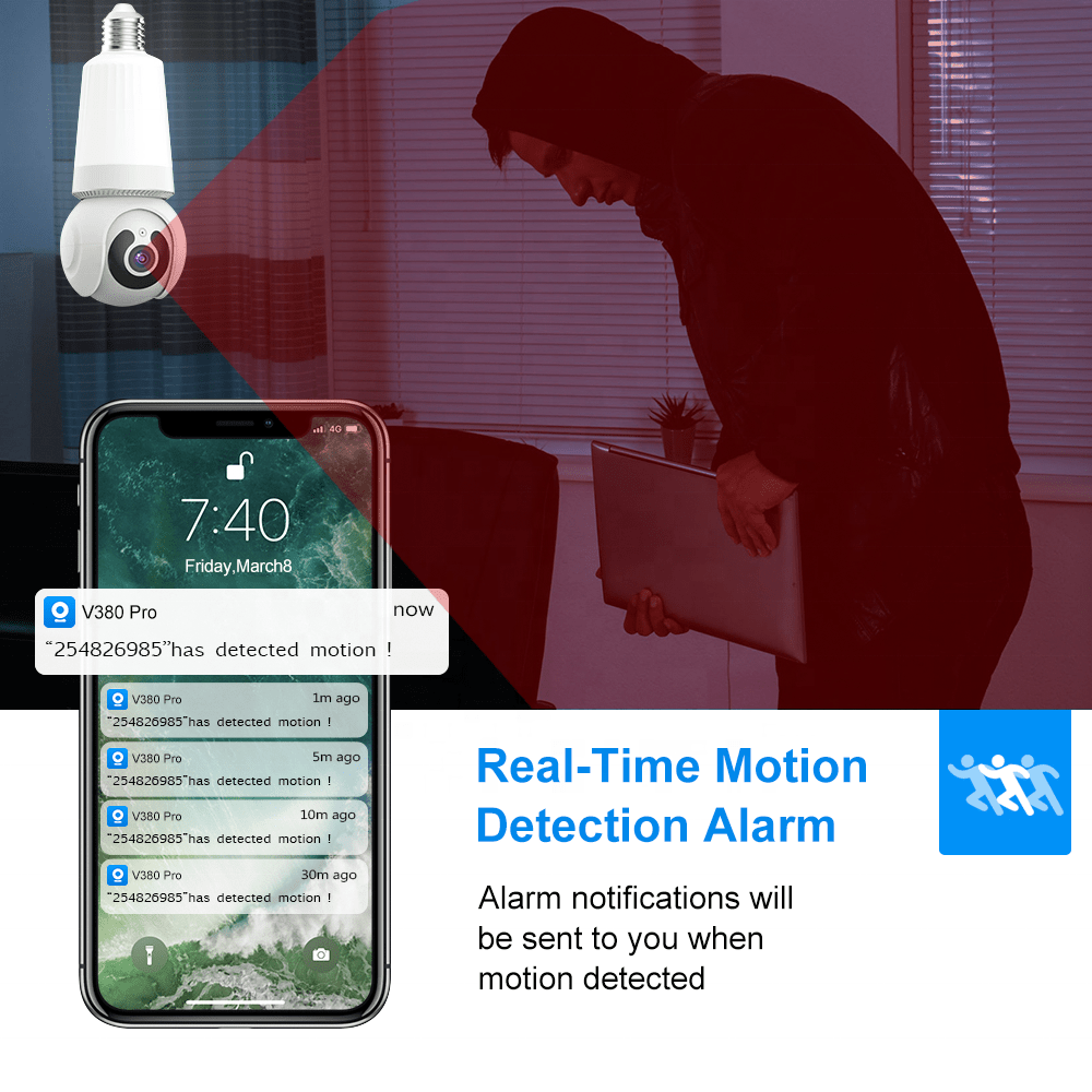 V380 Pro Dual Light Bulb PTZ Indoor Wifi CCTV IP Camera Hallways Corridors Bedroom 2MP Wireless Bulb Light Camera - AlifdukanAlifdukan types here :)