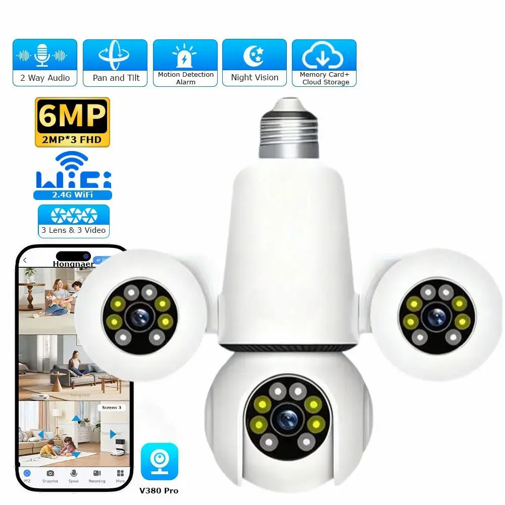 Wireless three-lens security camera for home 